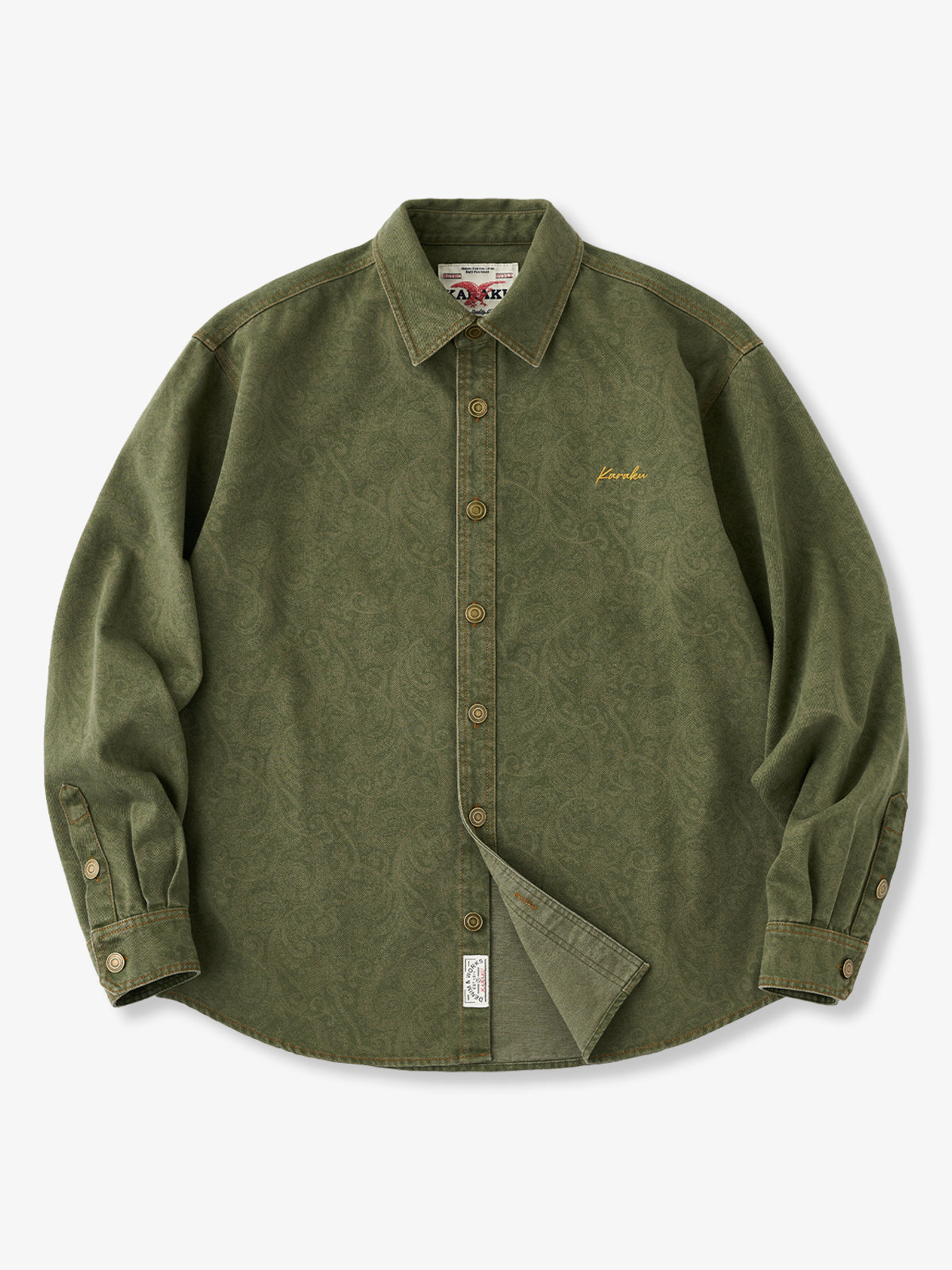 Karaku Embroidered Logo Shadow Paisley Long Sleeve Denim Shirt