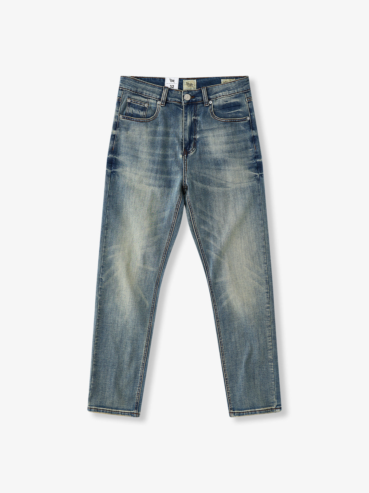 Vintage Washed Stretch Denim Straight-Leg Jeans