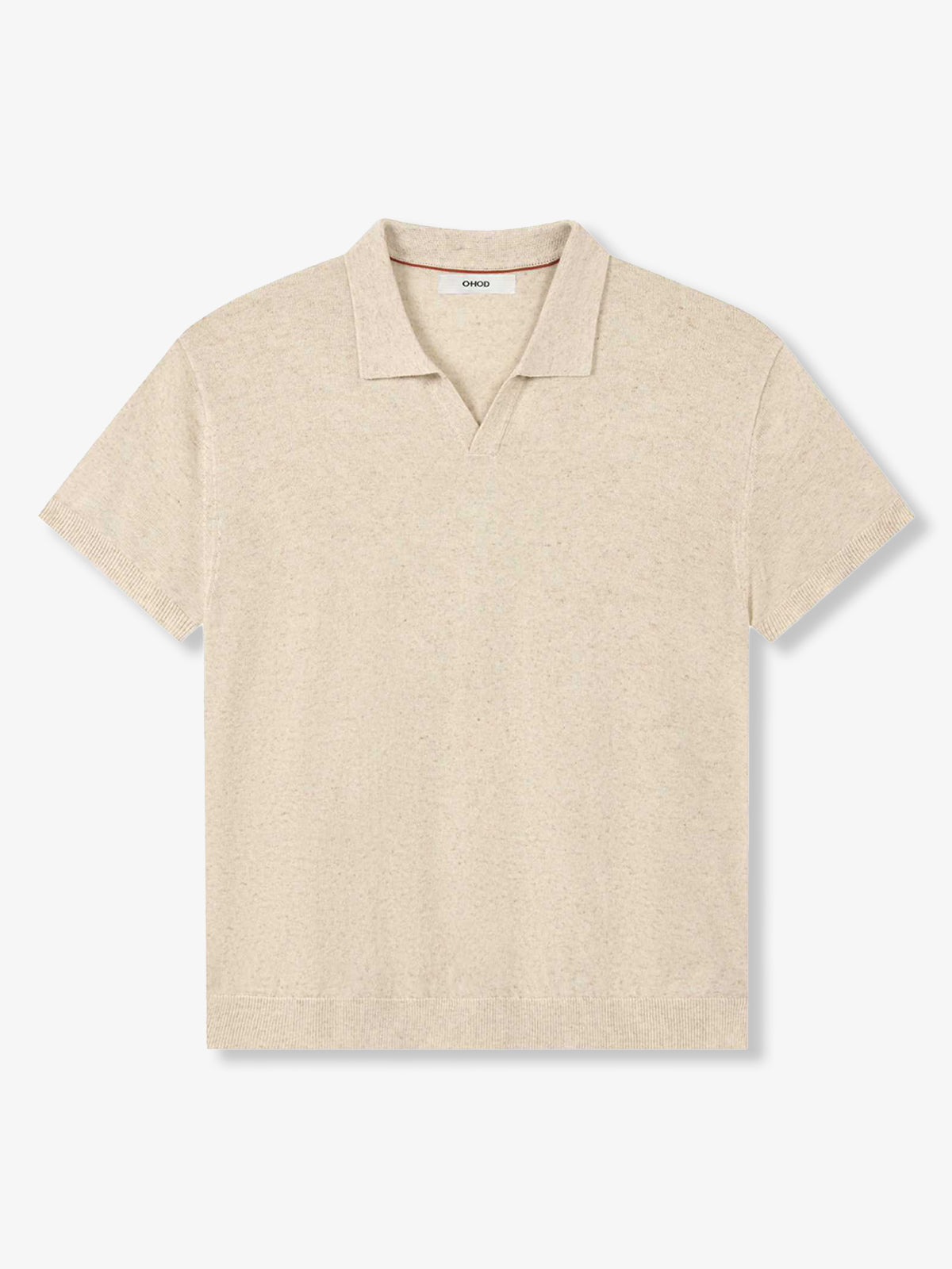 Lightweight Linen Blend Open Collar Knit Polo Shirt