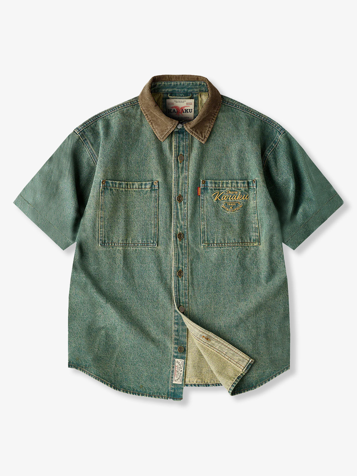 [Pre-order] Vintage Washed Denim Work Shirt with Corduroy Collar
