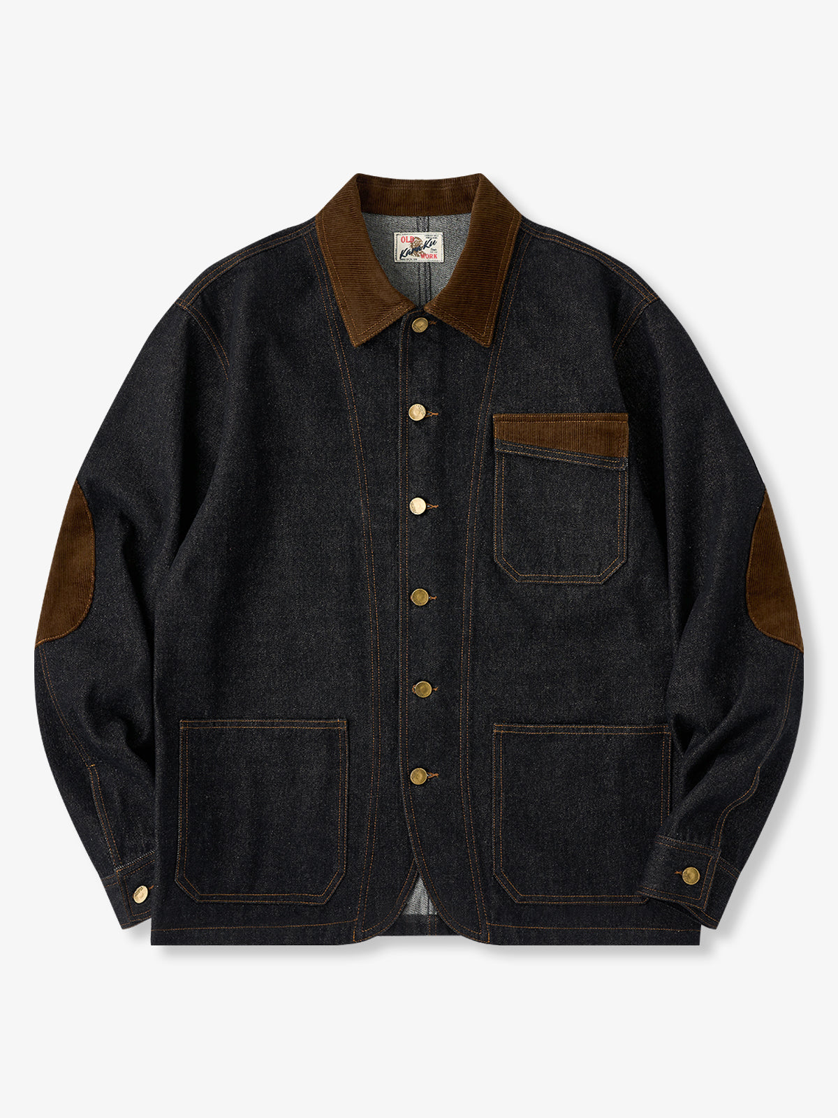 Corduroy-Trimmed Multi-Pocket Denim Work Jacket