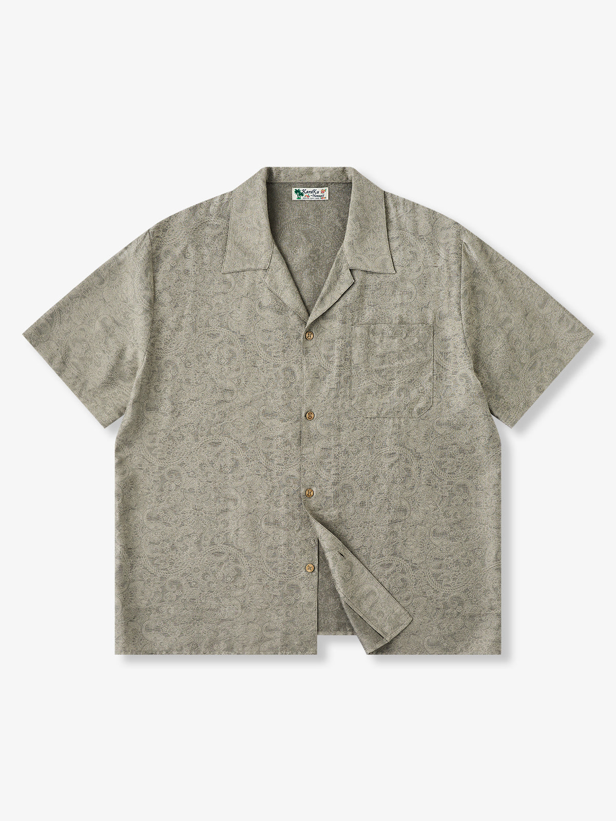 Linen Blend Paisley Jacquard Cuban Collar Shirt