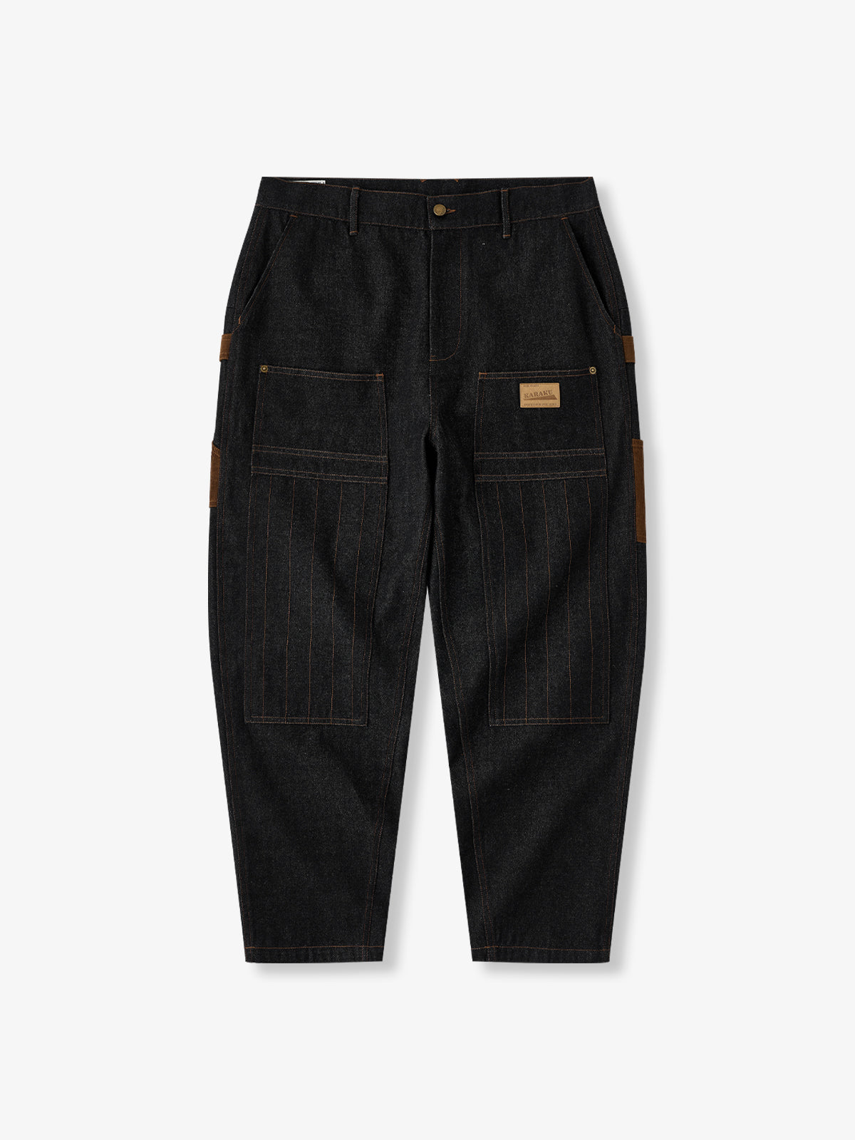 [Pre-order] Corduroy Pocket Straight Leg Denim Logger Pants with Orange Contrast Stitching
