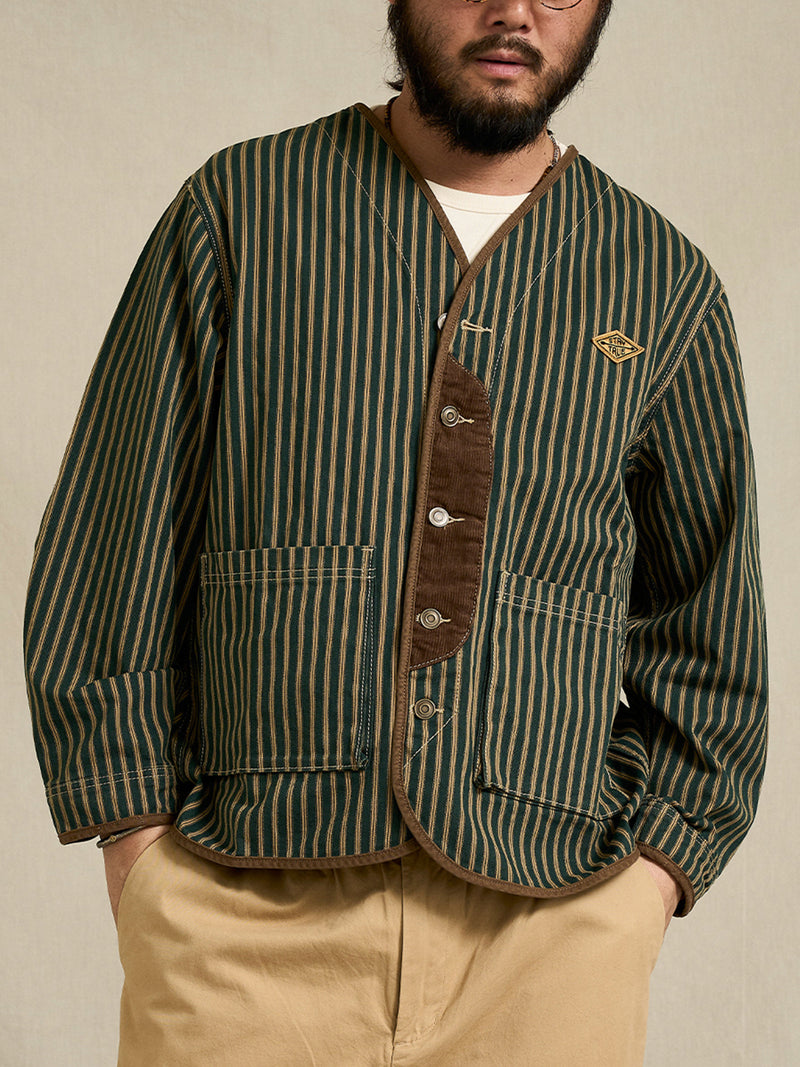 Stripe Work Jacket with Corduroy Details & Elbow Patches – Karaku