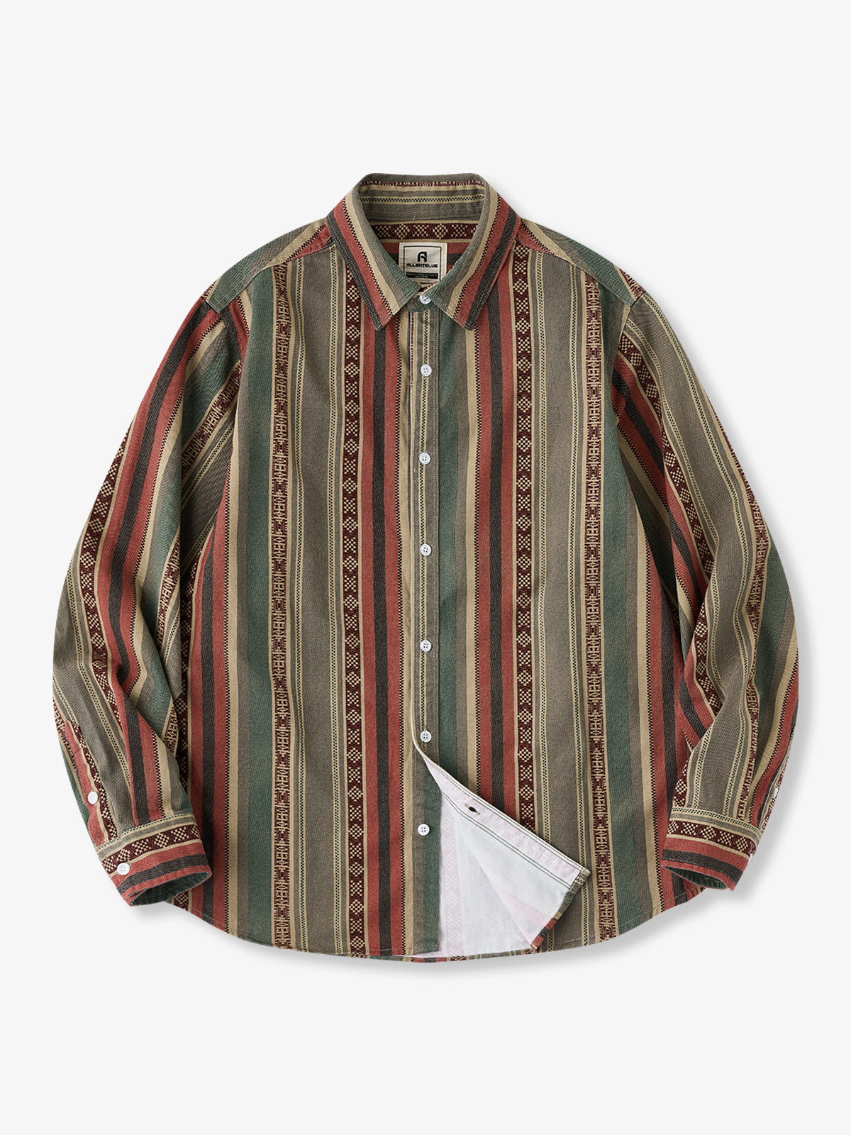 Ethnic-Style Multi-Stripe Long-Sleeve Shirt