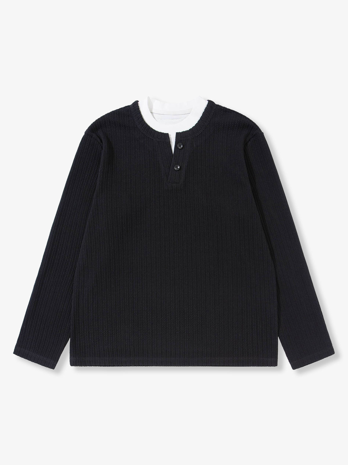Relaxed Ribbed Henley Long Sleeve Tee