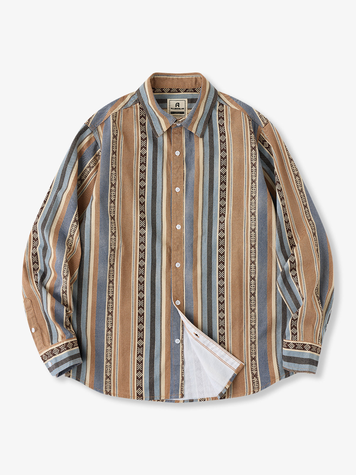 Ethnic-Style Multi-Stripe Long-Sleeve Shirt