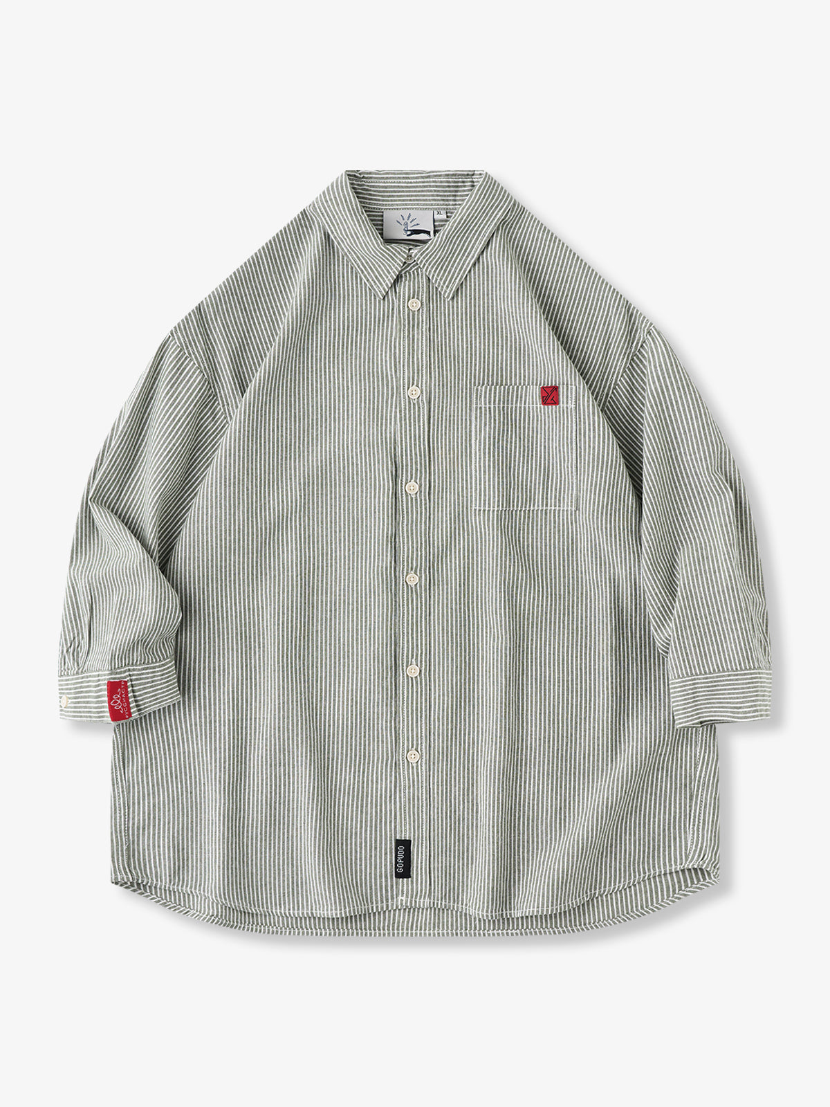 Four Color Pecan Stripe Cotton 3/4 Sleeve Shirt