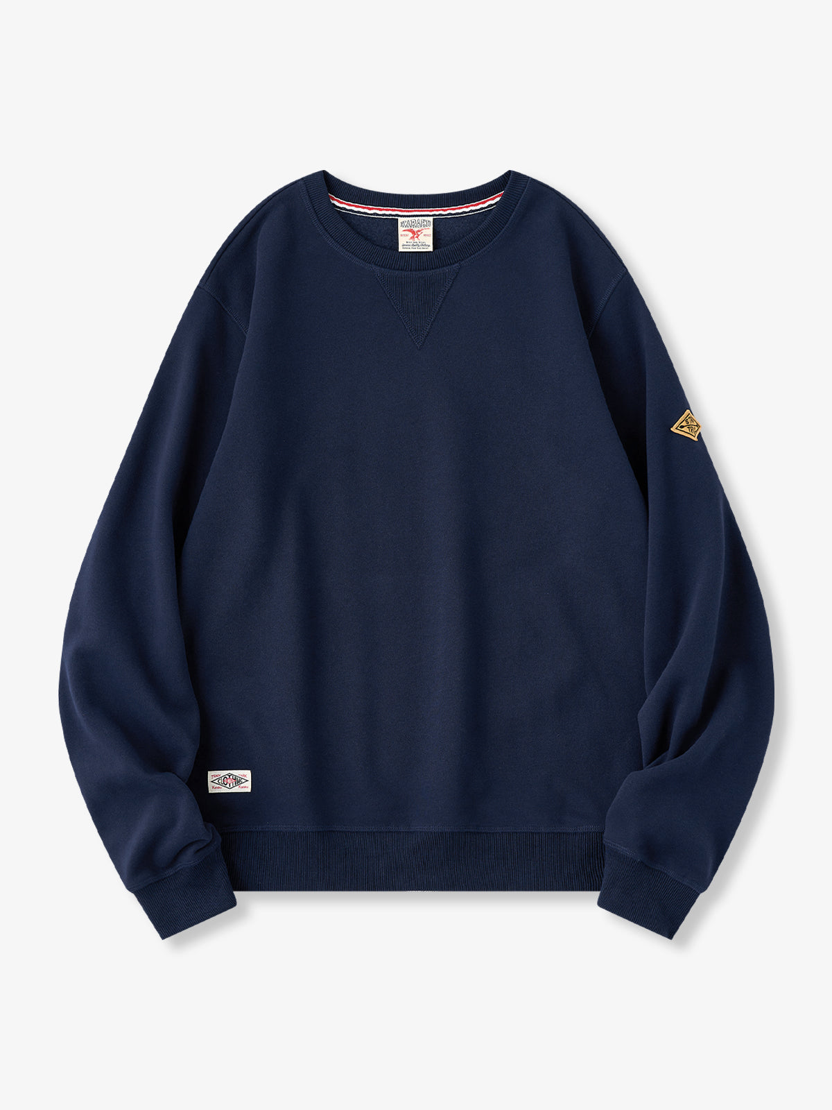 Navy Crewneck Sweatshirt with Sleeve Patch and Terry Lining