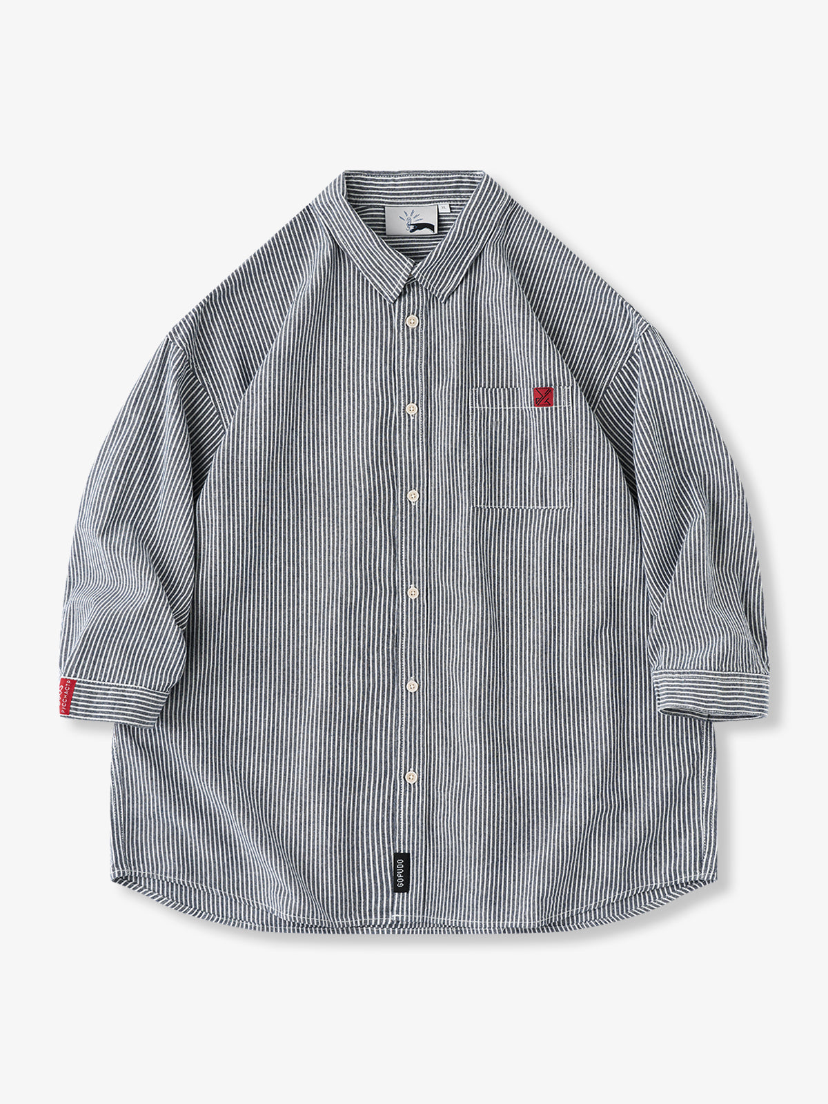 Four Color Pecan Stripe Cotton 3/4 Sleeve Shirt