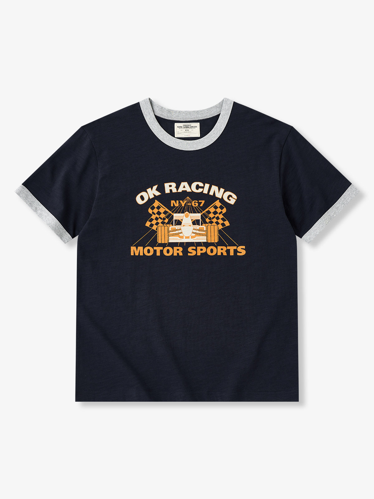 Heavyweight Slub Cotton Contrast Rib Vintage Racing Short Sleeve T-Shirt