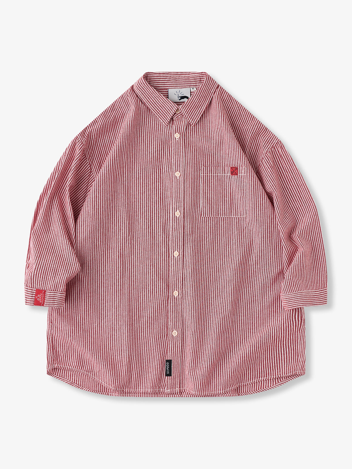 Four Color Pecan Stripe Cotton 3/4 Sleeve Shirt