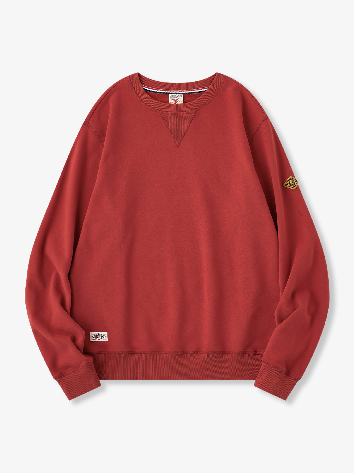Navy Crewneck Sweatshirt with Sleeve Patch and Terry Lining