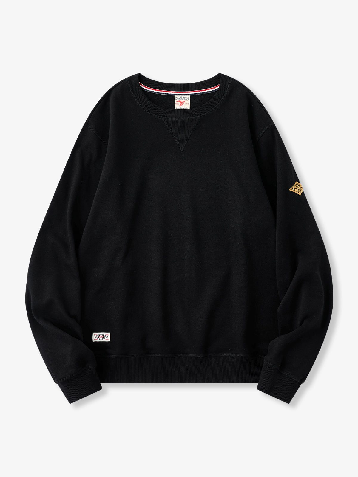 Navy Crewneck Sweatshirt with Sleeve Patch and Terry Lining