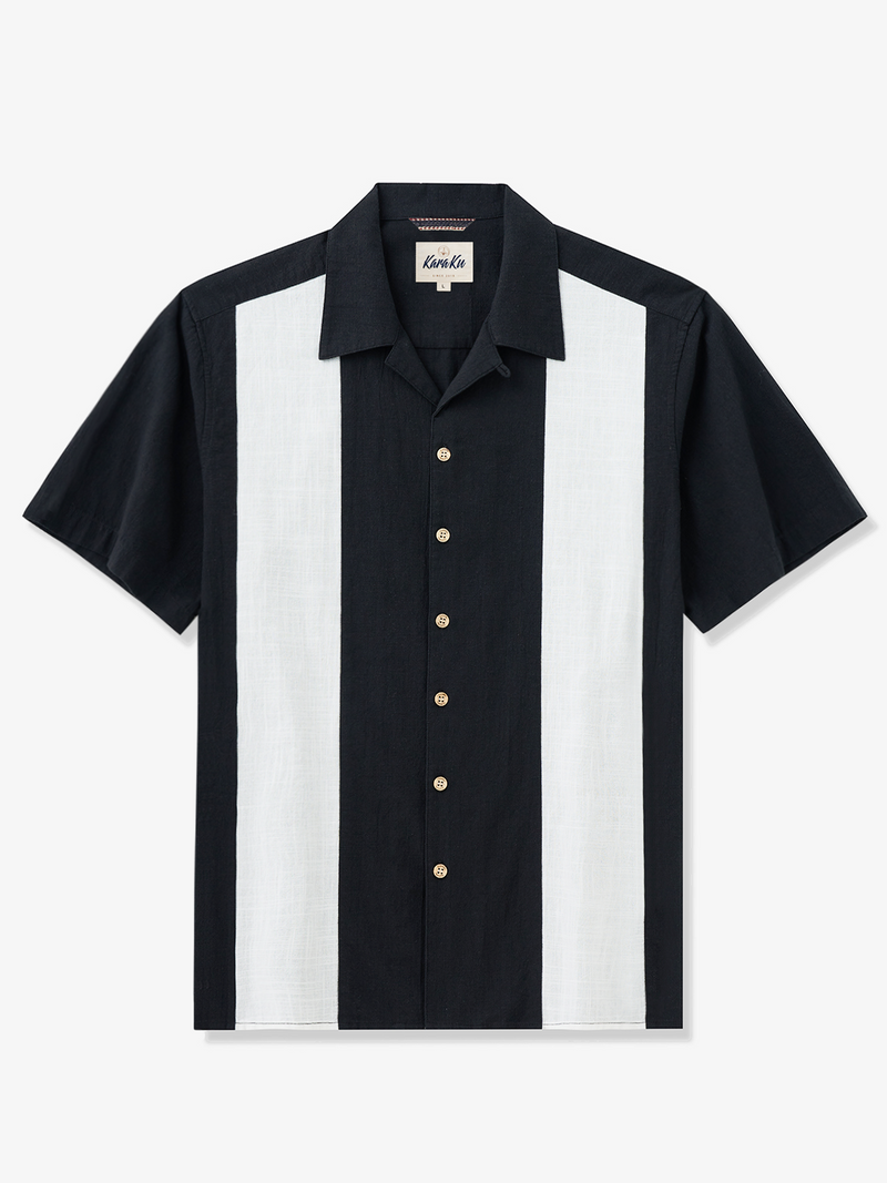 Men's Cotton Bowling Shirt Short Sleeve Cuban Shirt Button Down
