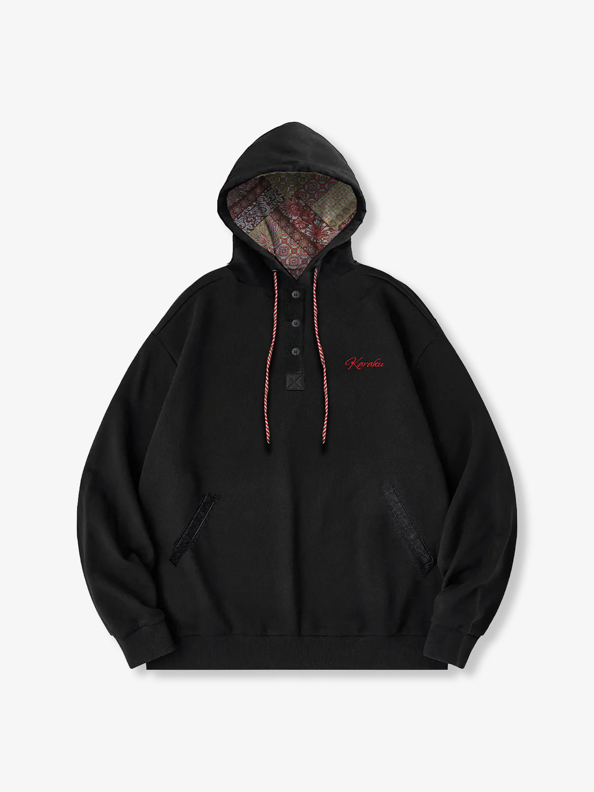 [Pre-Order] Half-Button Hoodie with Vintage-Style Elbow & Lining Print Panels