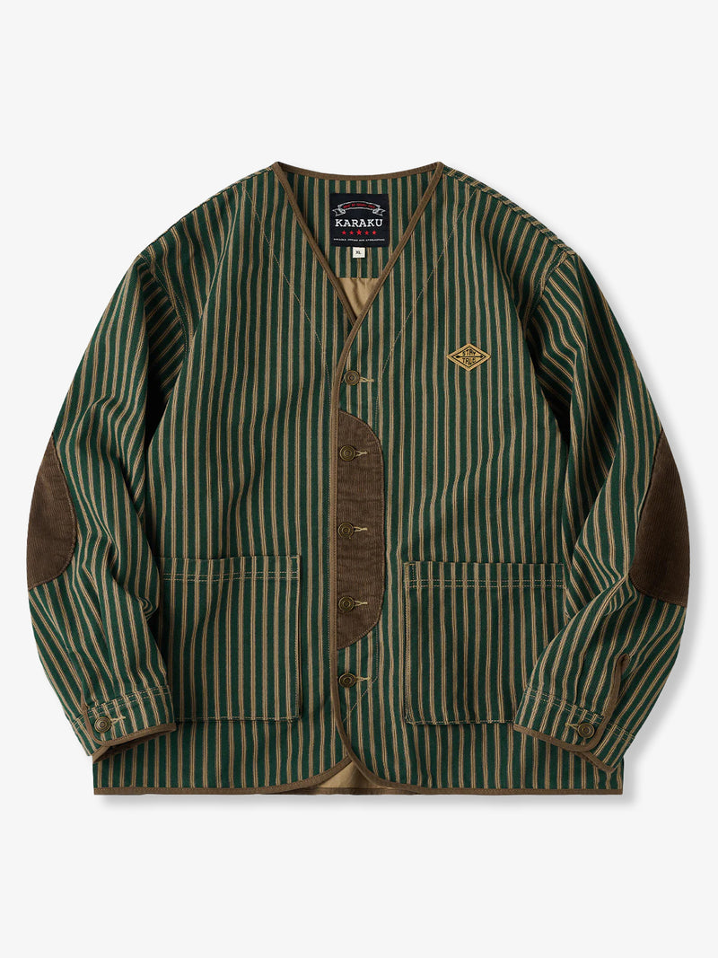 Stripe Work Jacket with Corduroy Details & Elbow Patches – Karaku