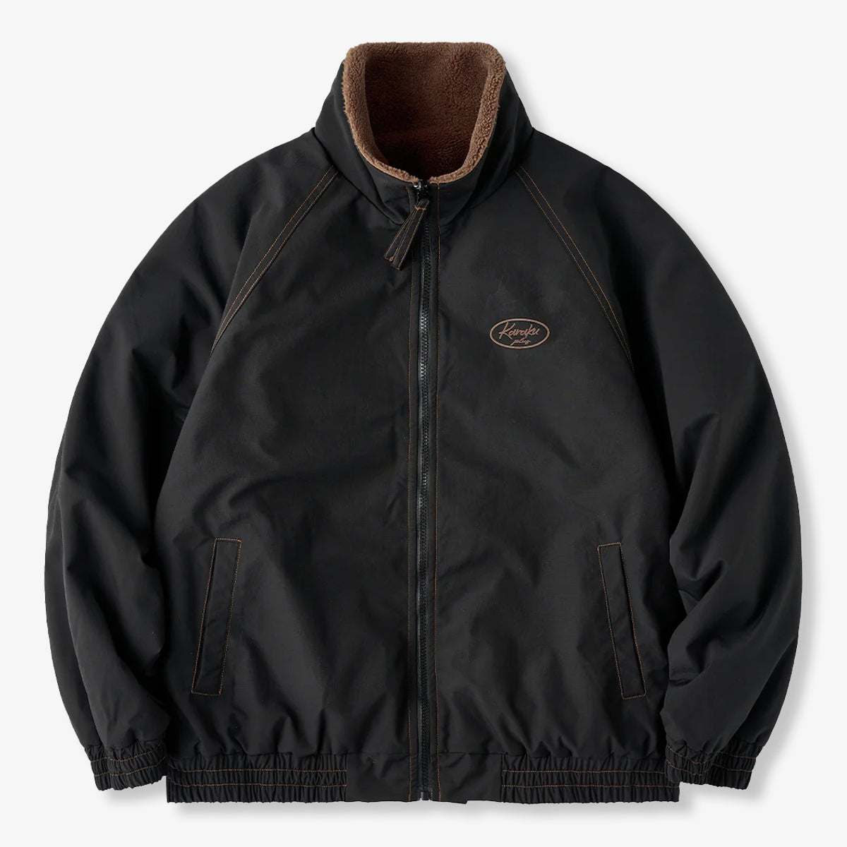Reversible Solid & Polar Fleece Stand Collar Raglan Jacket – Karaku