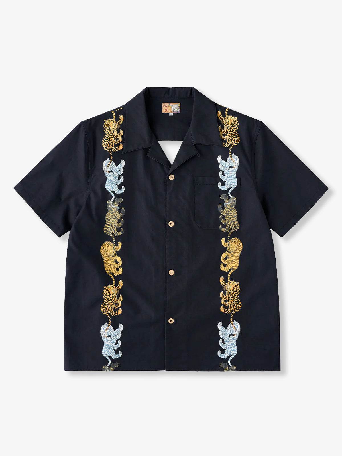 KARAKU×Ayako Ishiguro "Three Tiger Rows" Vertical Print Aloha Shirt