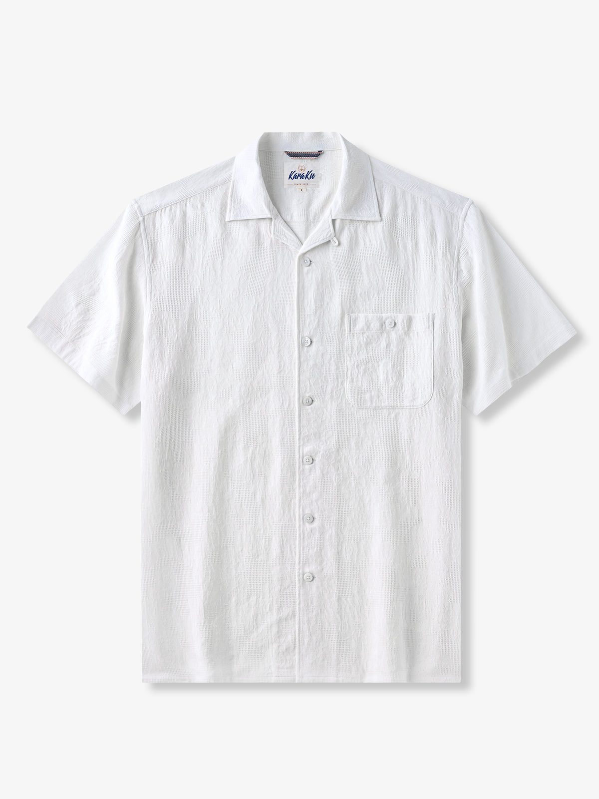 Pure White Tropical Flowers Knit Shirt