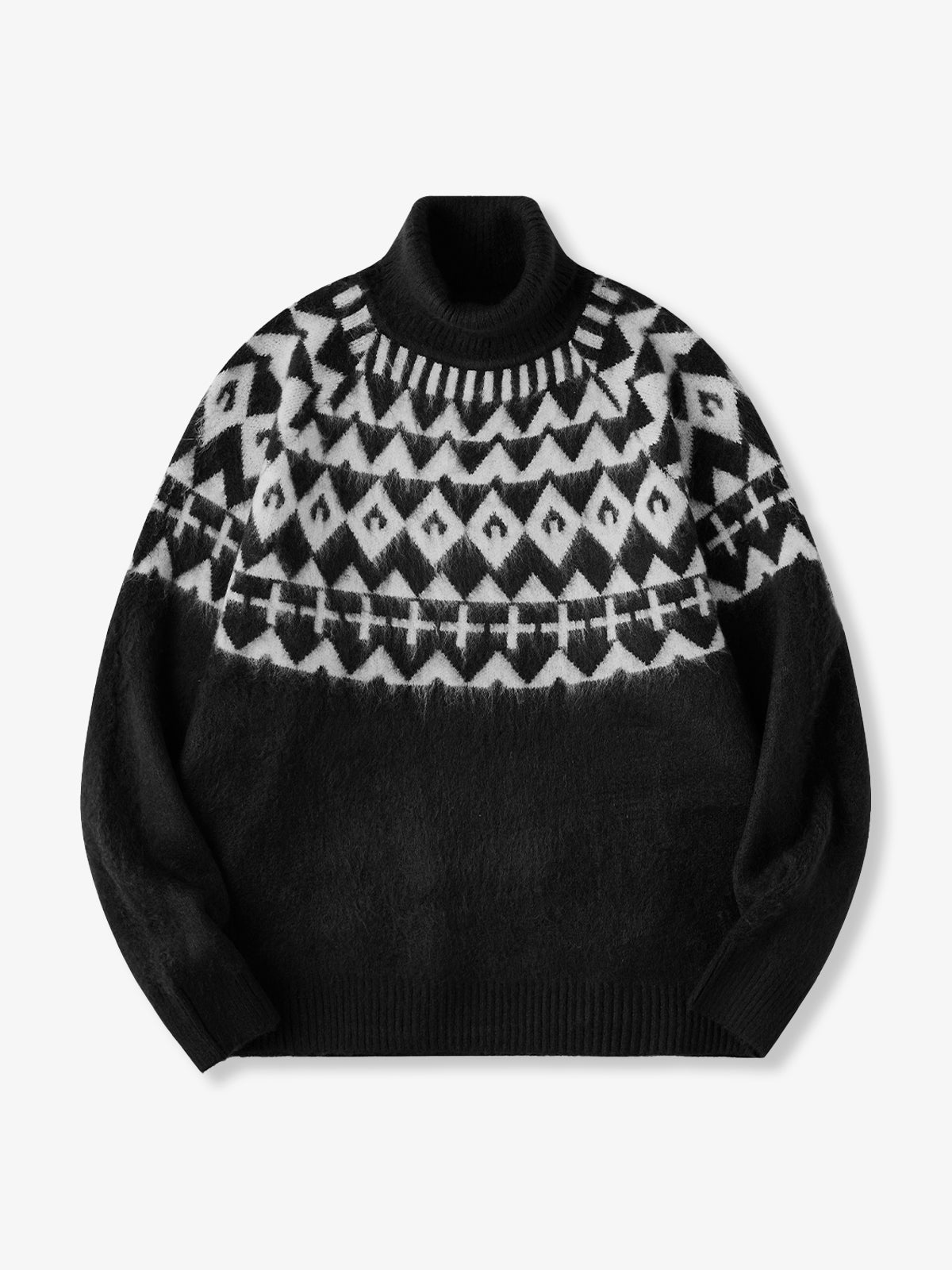 Fair Isle Jacquard Heavyweight High-Neck Pullover Knit Sweater
