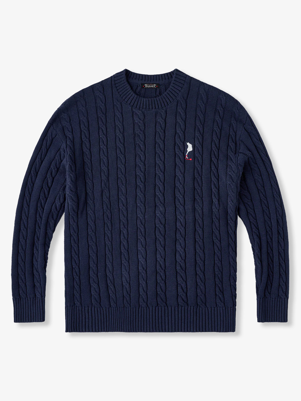 Cable-Knit Navy Sweater with Playful Cat Embroidery – Karaku