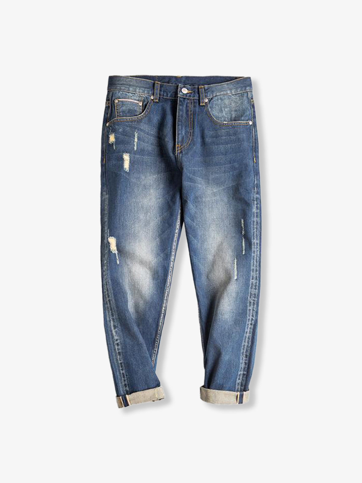 Distressed Red Selvedge Cropped Jeans