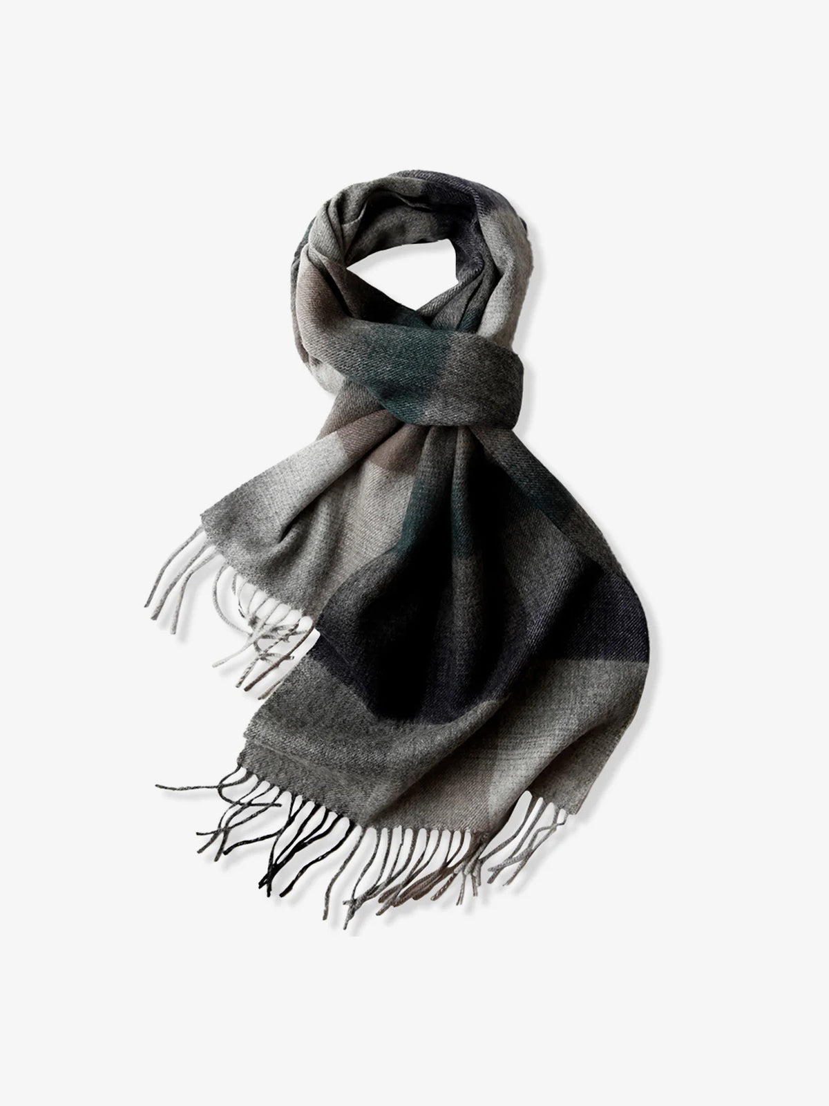 Fringed Scarf in Gradient Check Cashmere-Wool Blend