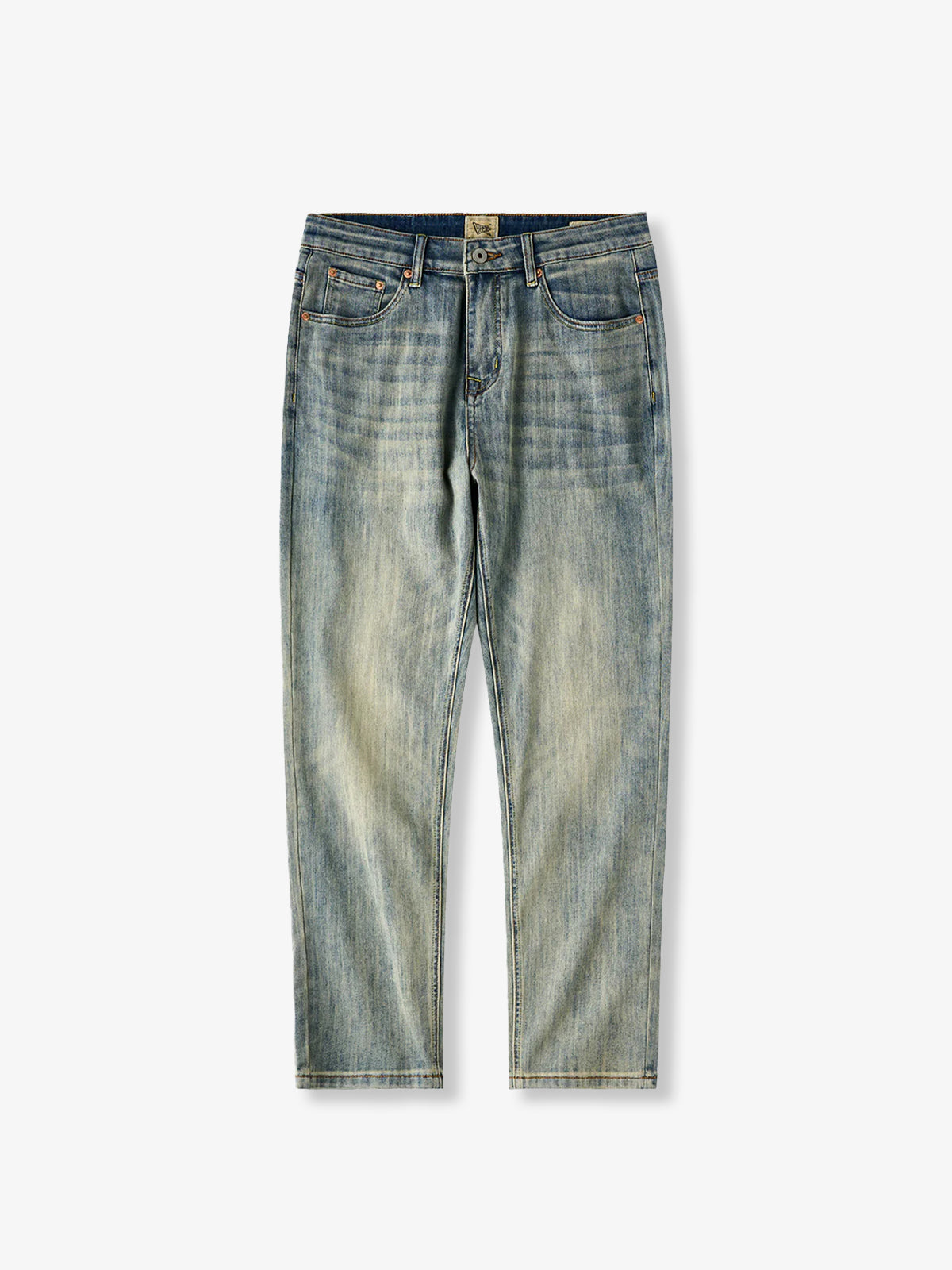 Washed & Brushed Blue Straight-leg Jeans