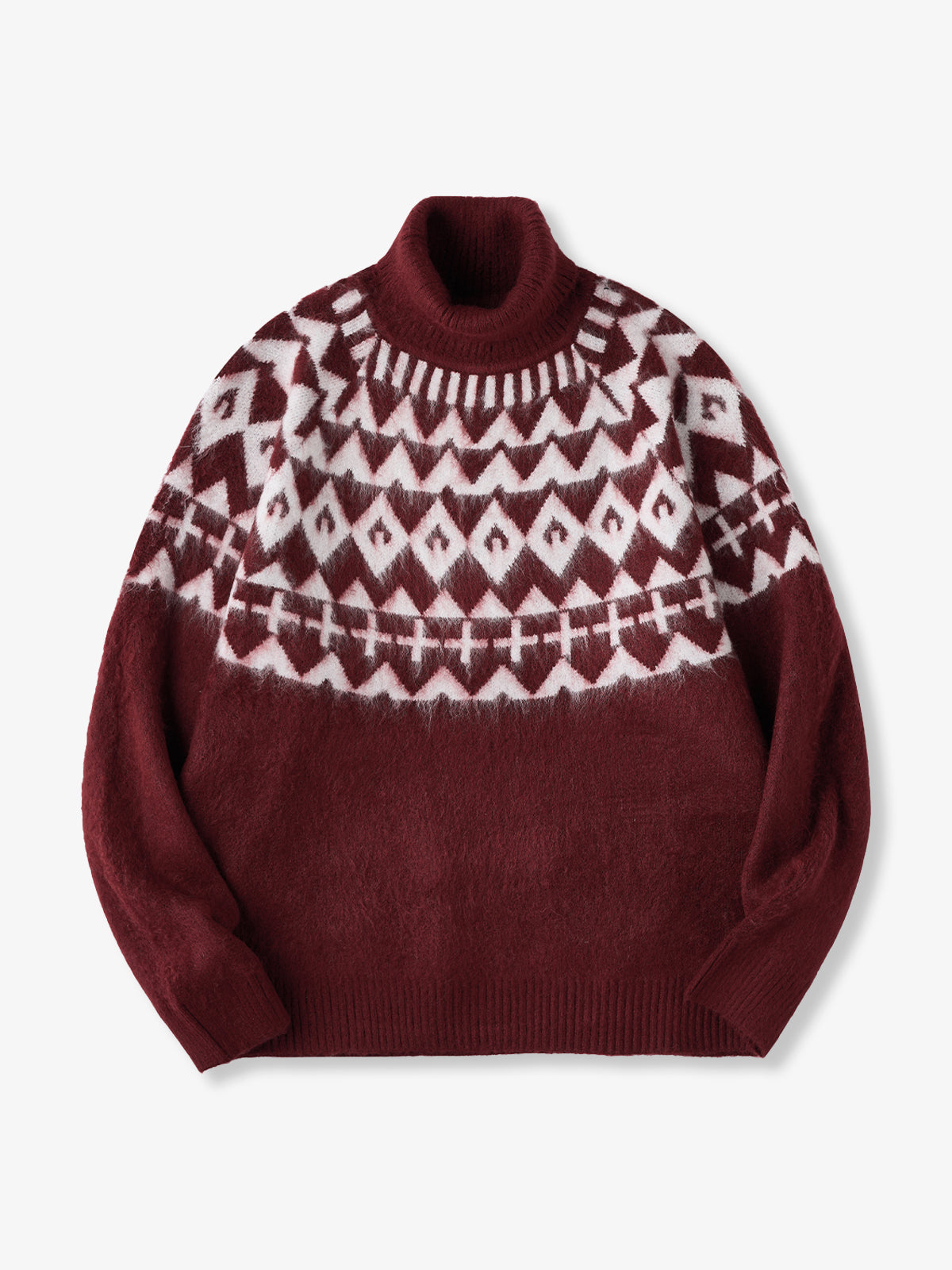 Fair Isle Jacquard Heavyweight High-Neck Pullover Knit Sweater