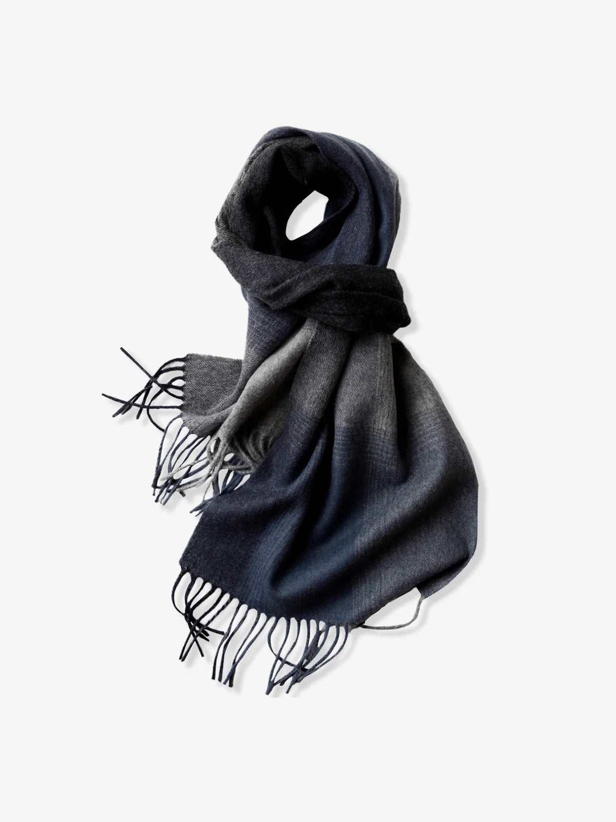 Fringed Scarf in Gradient Check Cashmere-Wool Blend