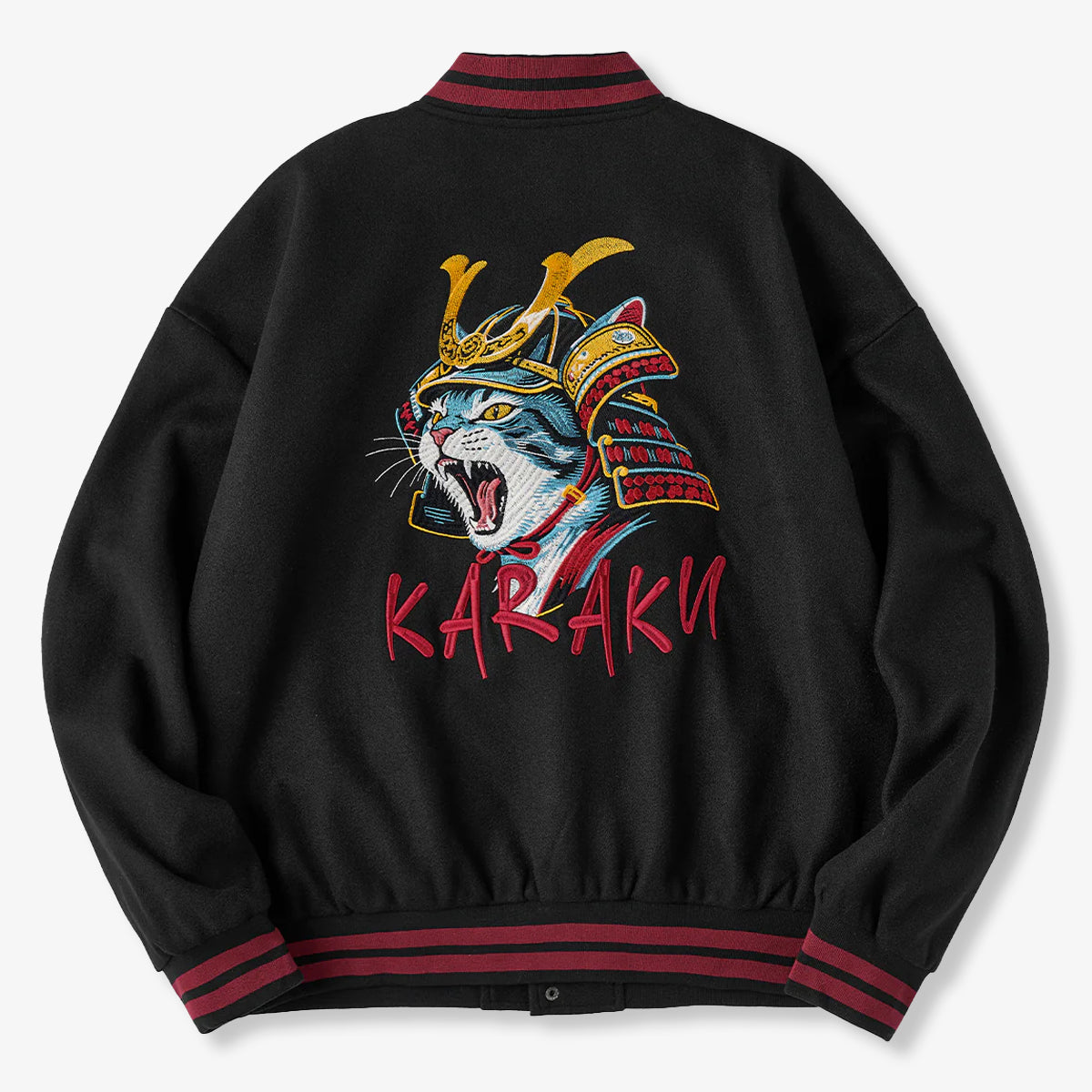 “Roaring Shogun Cat” Embroidered & Karaku Logo Embroidered Stadium Jacket
