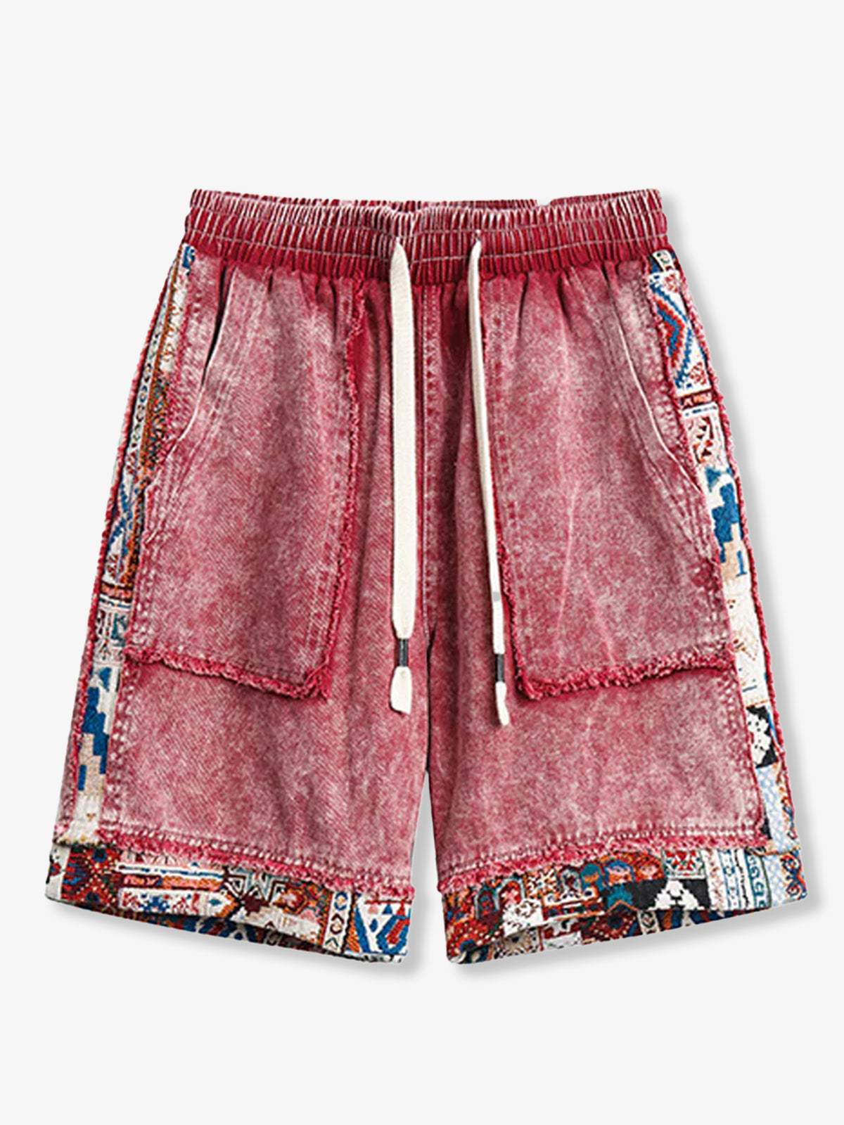Ethnic Jacquard Panel Denim Shorts