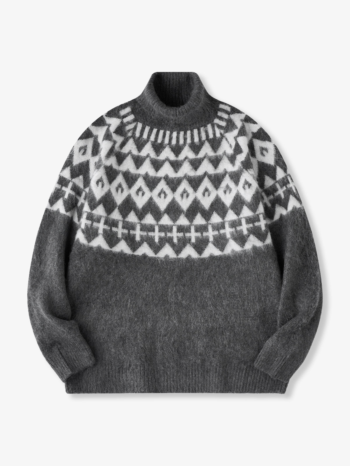 Fair Isle Jacquard Heavyweight High-Neck Pullover Knit Sweater