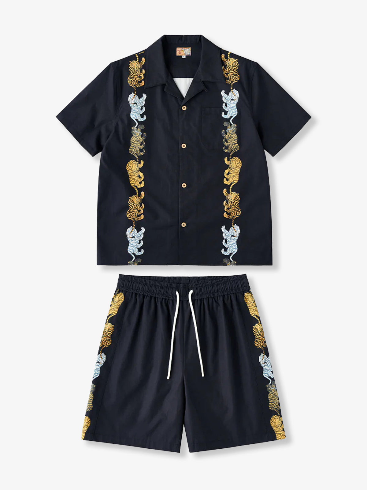 KARAKU×Ayako Ishiguro "Three Tiger Rows" Vertical Print Aloha Shirt