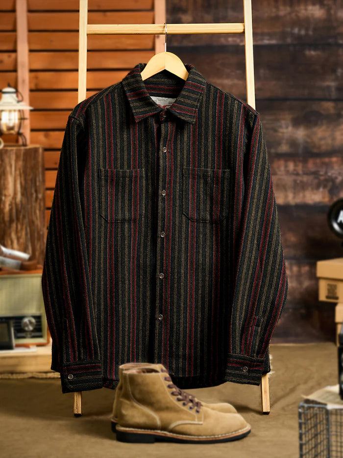 Retro-Style Stripe Jacquard Work Shirt