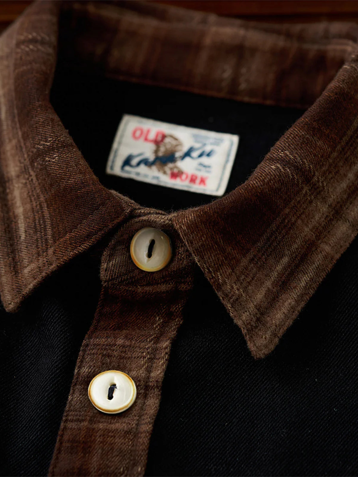 Pre-Order] Ombre Check Work Shirt with Denim Yoke Panel – Karaku