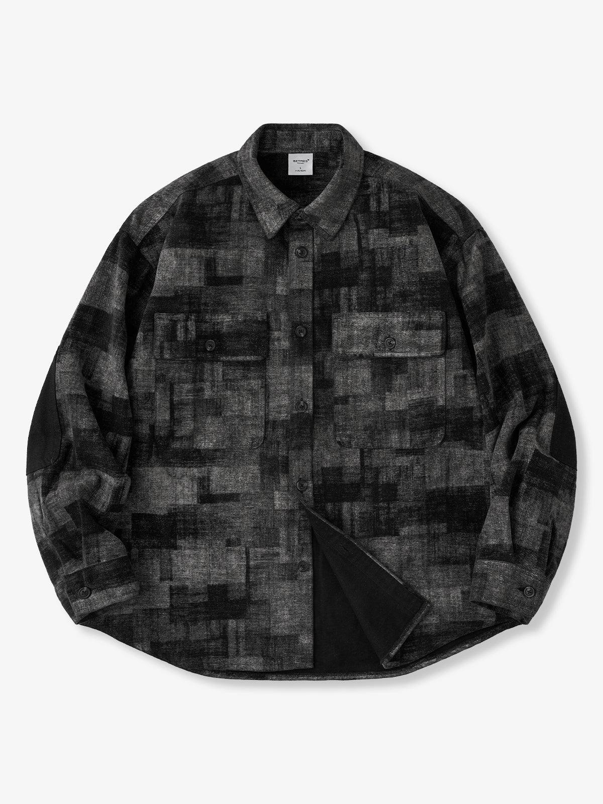 Abstract Plaid Workwear Overshirt Button Up Utility Shirt Relaxed Fit