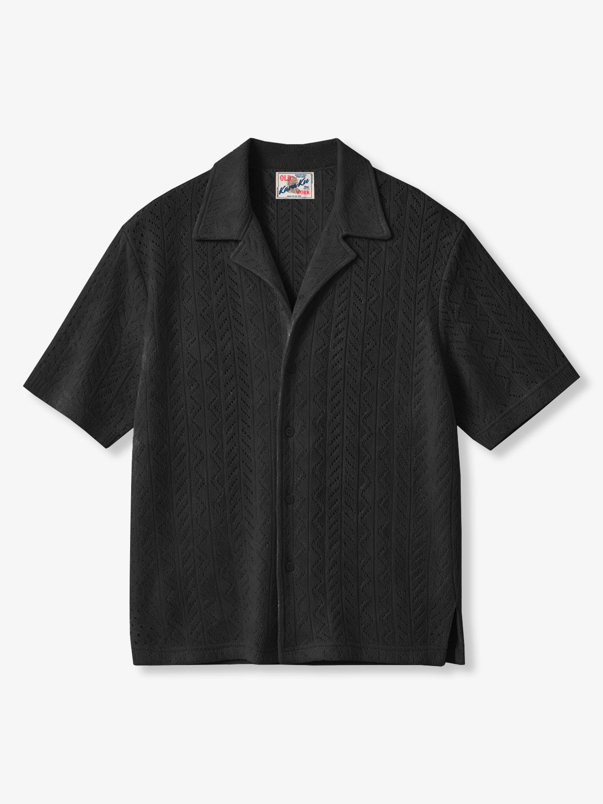 [Pre-order] Side Slit Openwork Knit Cuban Collar Shirt